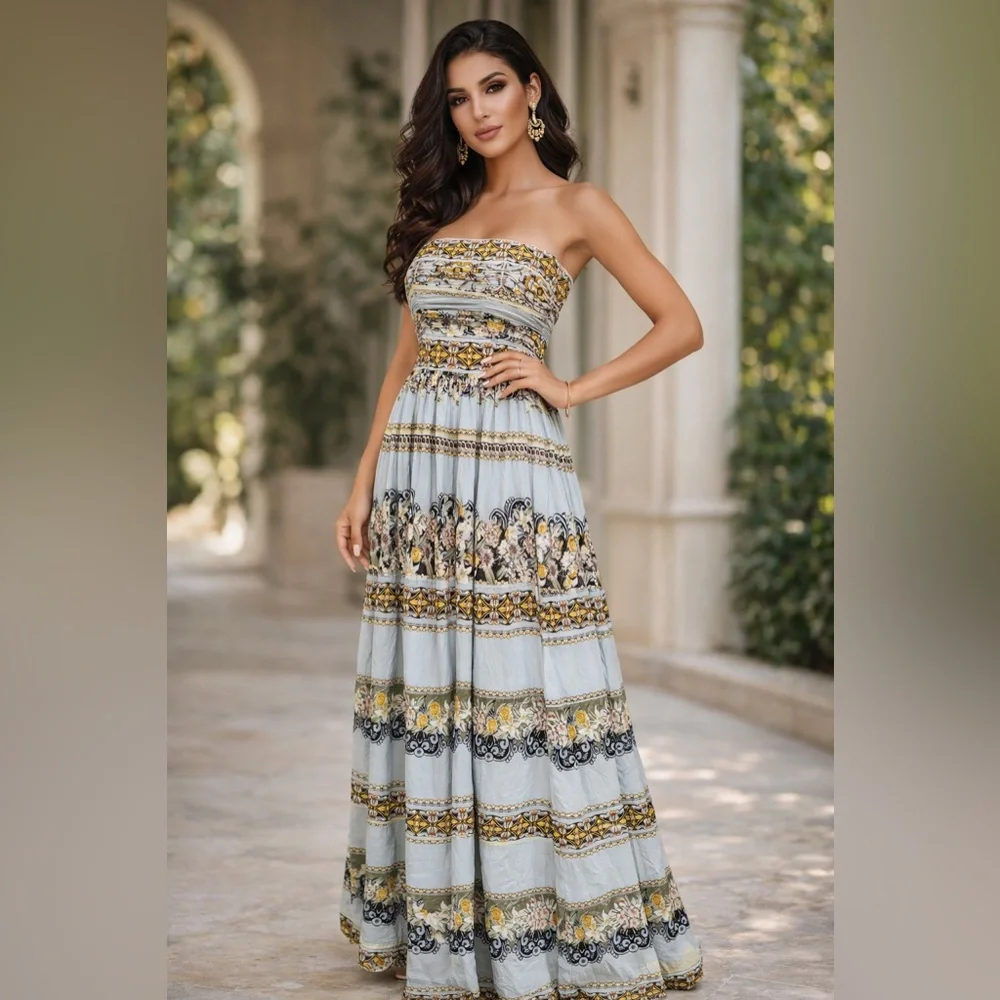 White House Black Market Strapless Maxi‎ Dress - Multicolor